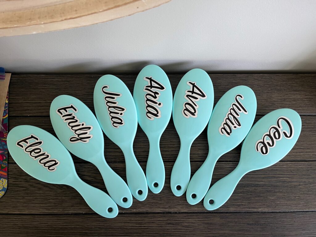 Personalized hairbrushes with the girls' first names