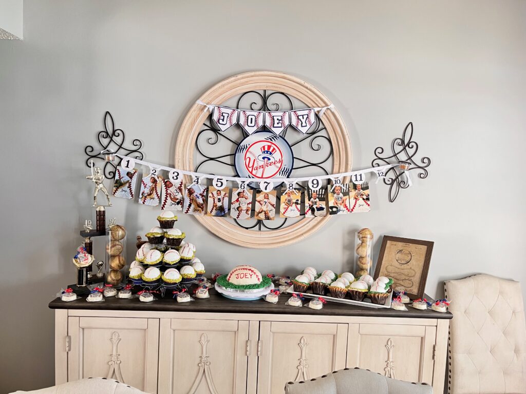 Dessert table for rookie of the year 1st birthday party, cupcake and smash cake