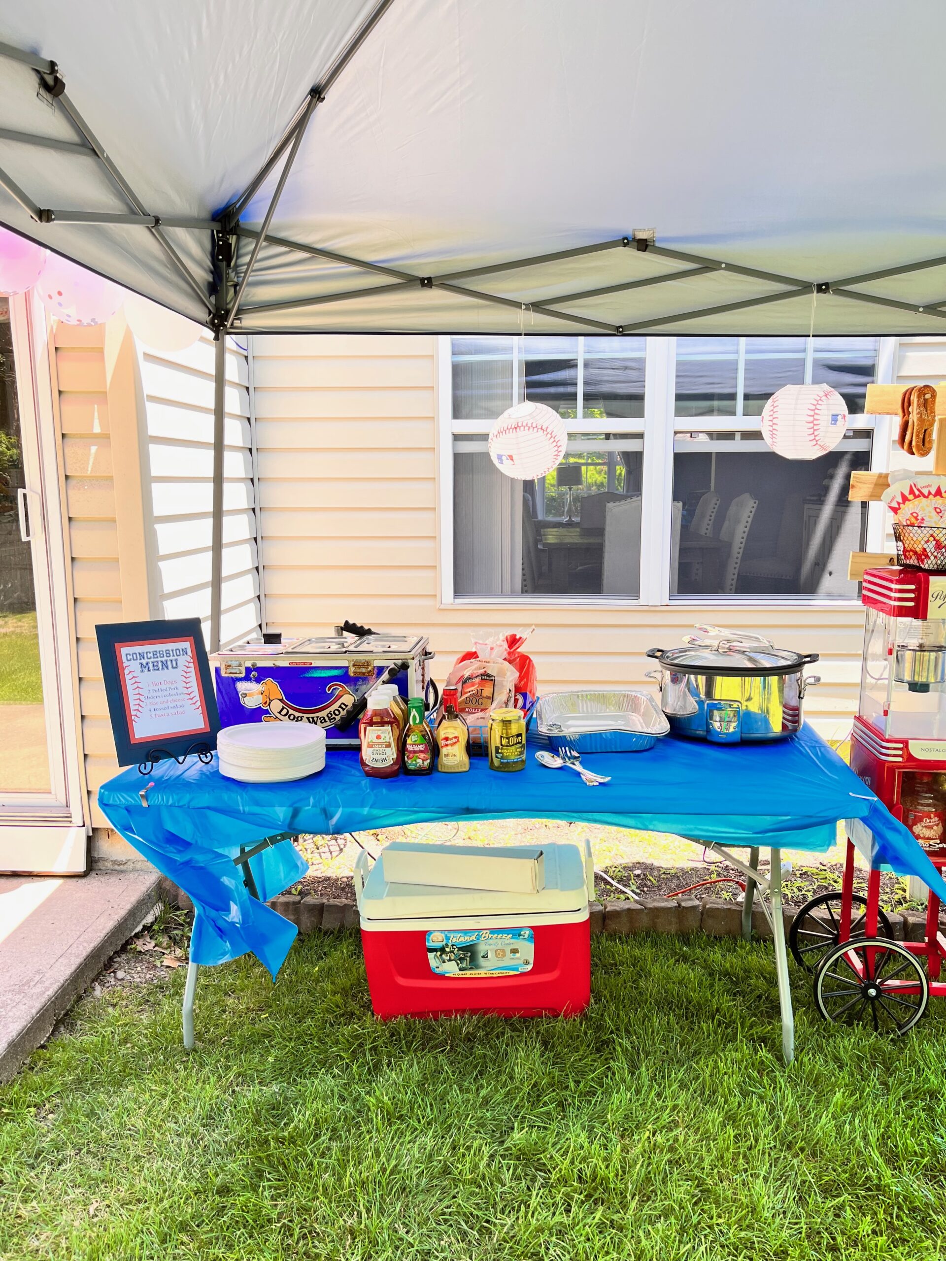 Baseball party hot dog table