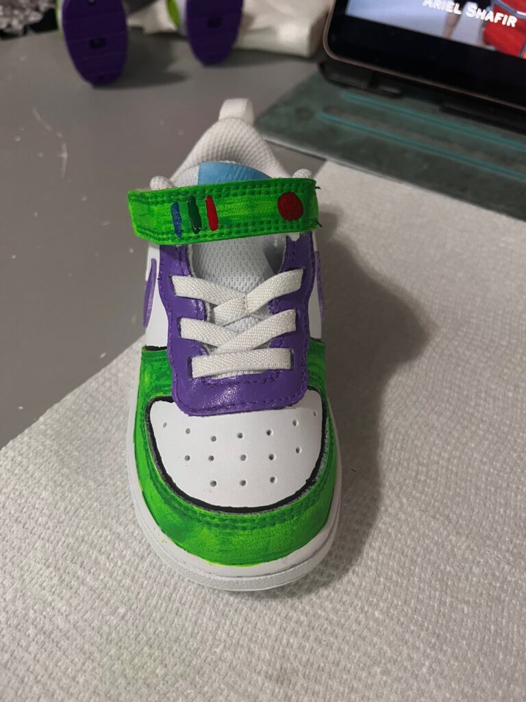 Finished Buzz Lightyear hand-painted custom sneaker