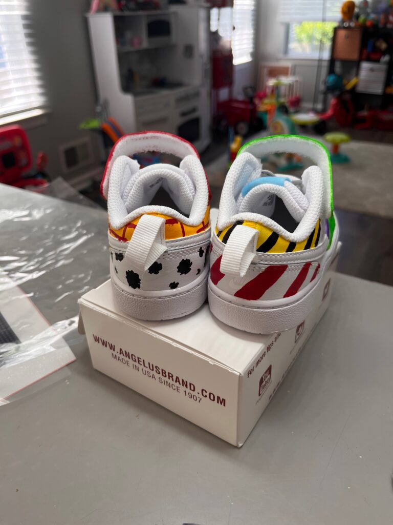 back of Toy Story hand-painted sneakers