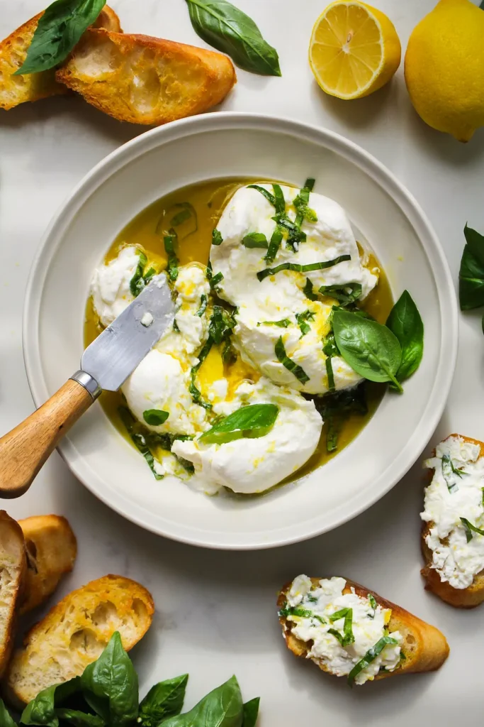 Burrata with Lemon basil oil