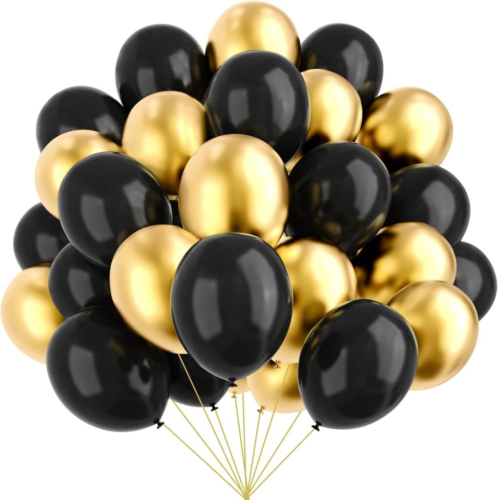 black and gold balloons for bourbon bbq party